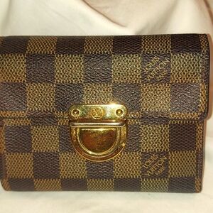 Louis Vuitton Koala Damier Ebene Canvas and Red Leather Wallet. Authentic!